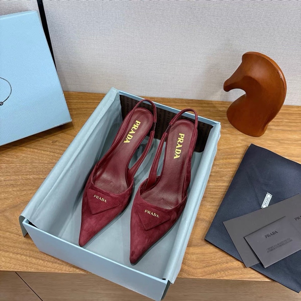 Prada Burgundy Suede Pointed Slingback Heels